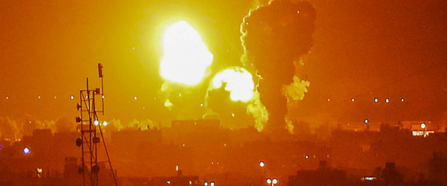 Flame and smoke are seen during an Israeli air strike on Rafah, in the southern Gaza Strip, on May 3, 2023. Photo by Abed Rahim Khatib/Flash90.