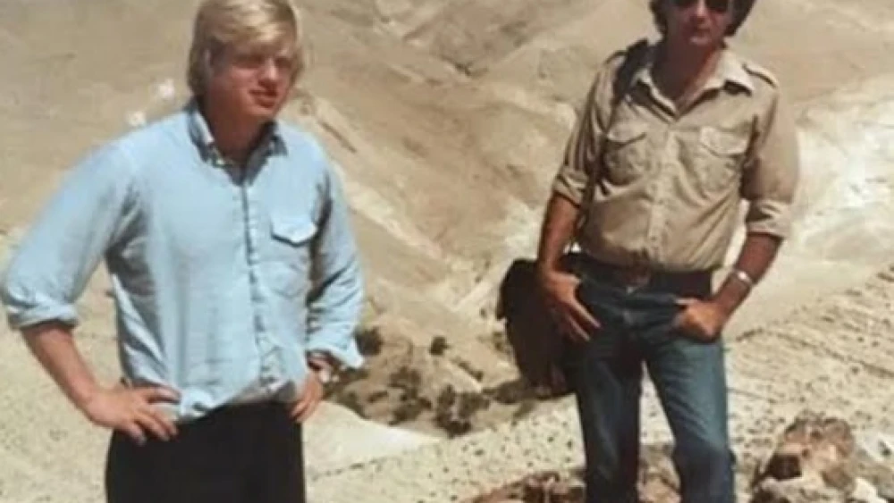 Boris Johnson and a friend in Israel in 1984. Photo by Rachel Johnson.