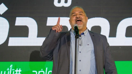 United Arab List (Ra’am) Chairman Mansour Abbas at the party’s campaign headquarters in the Arab city of Tamra in the Lower Galilee, as the results of the Israeli elections are announced, Nov. 1, 2022. Credit: Flash90.