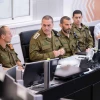 OC Home Front Command Maj. Gen. Shai Klapper (second from left) and Israel Defense Forces Chief of Staff Lt. Gen. Eyal Zamir (third from left) at Home Front Command headquarters in Ramle, March 8, 2026. Credit: IDF.