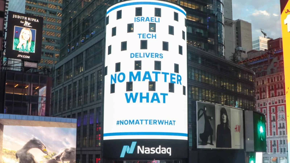 A sign displayed at the Nasdaq in New York City, Nov. 9-10, 2023. Credit: Startup Nation Central.