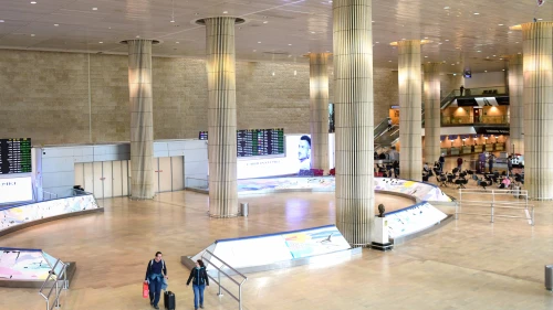 The empty arrival hall at Ben-Gurion International Airport on March 11, 2020. Photo by Flash90.