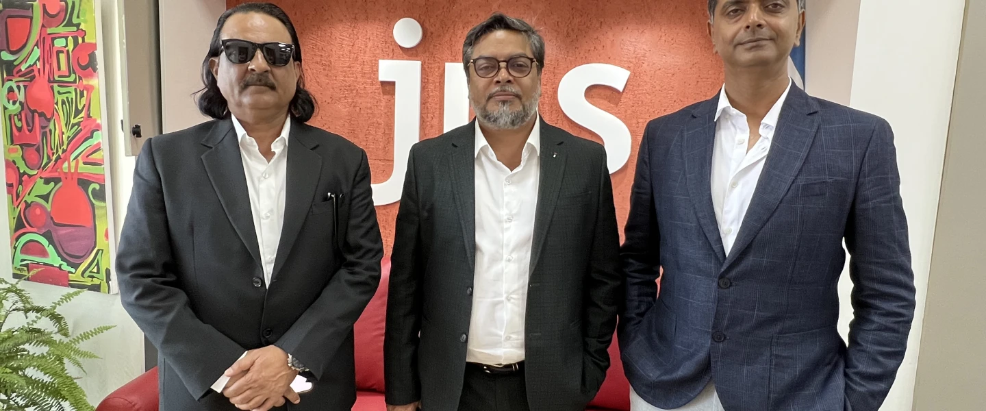From left: Ashwini Chaudhary, president of Golden Ratio Films India; Piiyush Singh, co-founder and group COO of Vistas Media Capital; and Atul Pandey, co-founder of Hundred Films. Photo by Maayan Hoffman.