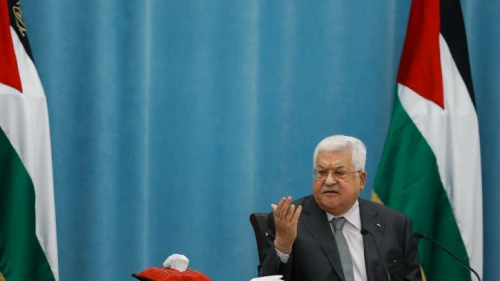 Palestinian Authority leader Mahmoud Abbas speaks during a meeting of the Palestinian leadership in Ramallah, May 7, 2020. Photo by Flash90.