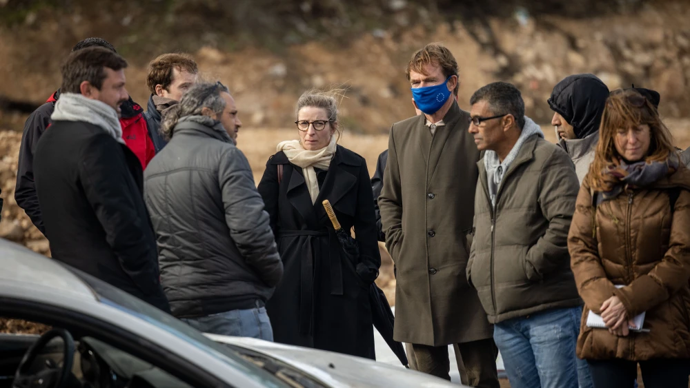 European Union representative Sven Kühn von Burgsdorff walks during a tour of European Union representatives in the eastern Jerusalem neighborhood of Sheikh Jarrah, Dec. 20, 2021. Photo by Yonatan Sindel/Flash90.