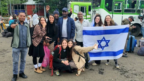 Jewish Agency and Israeli embassy personnel before their departure from Gondar, Aug. 10, 2023. Photo by Barak Avraham.