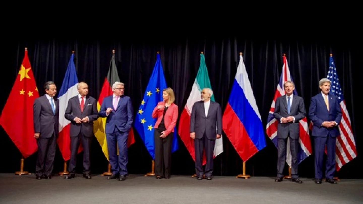 U.S. Secretary of State John Kerry (far right) with his P5+1 and Iranian negotiating partners in Vienna, Austria, shortly after the formal announcement of a nuclear deal between Iran and world powers, on July 14, 2015. Credit: U.S. State Department.