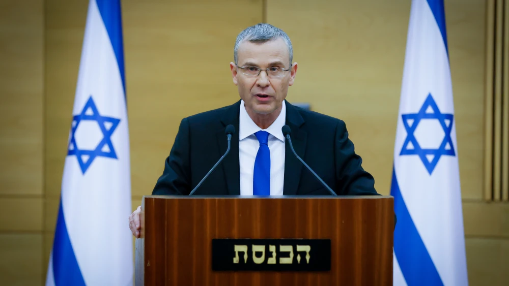 Justice Minister Yariv Levin holds a press conference at the Knesset, the Israeli parliament in Jerusalem, on January 4, 2023. Photo by Olivier Fitoussi/Flash90