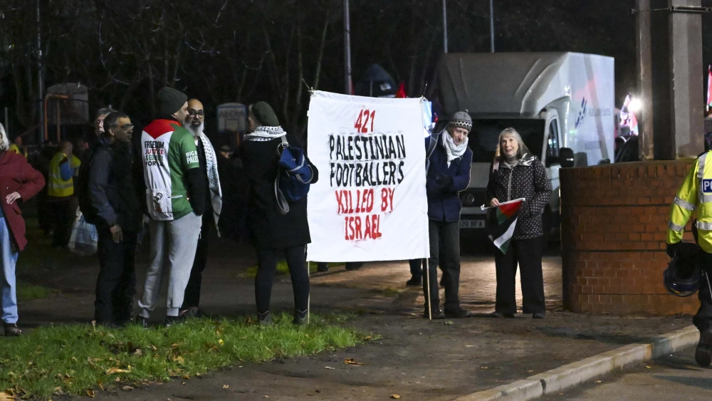Protester Outside Aston Villa Stadium, England