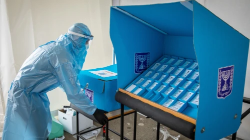 A polling station in Jerusalem for those with COVID-19, March 23, 2021. Photo by Olivier Fitoussi/Flash90.