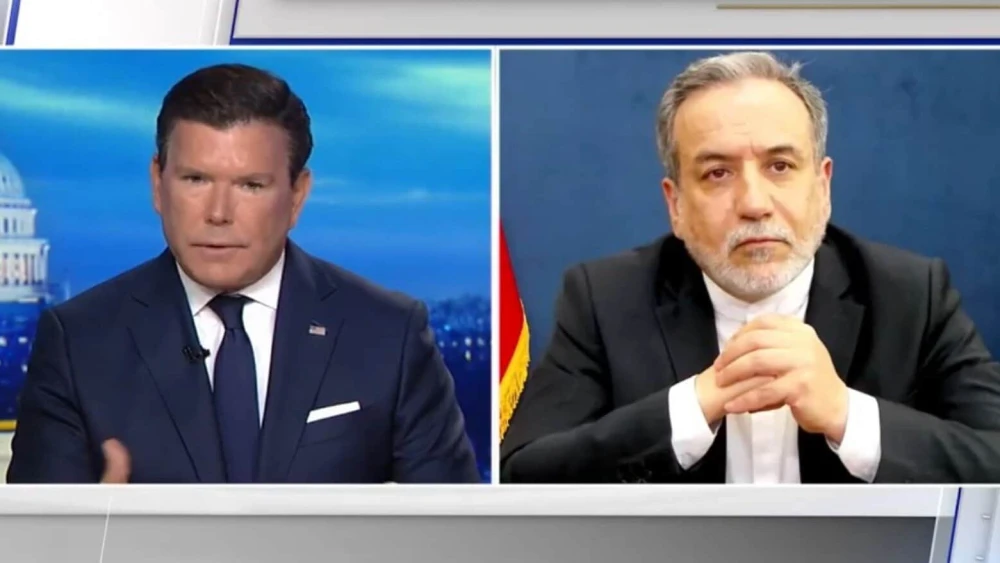 Iranian Foreign Minister Abbas Araghchi (r) speaks with Fox News anchor Bret Baier, July 21, 2025. Credit: Fox News/Screenshot.