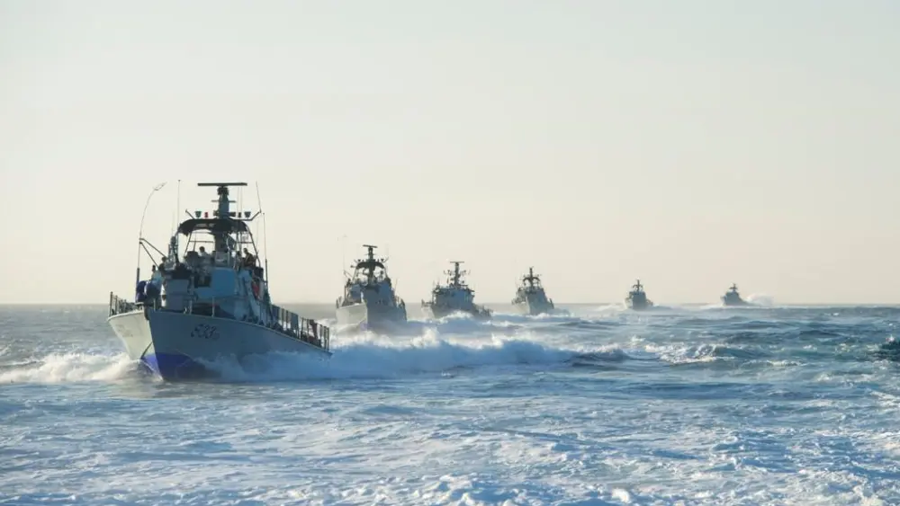 A fleet of Israeli Navy boats patrolling the waters in the Mediterranean Sea off the coast of Gaza. Credit: IDF Spokesperson's Unit.