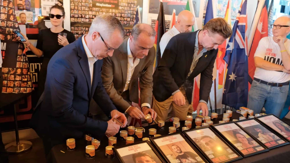 Ambassadors to Israel join a memorial ceremony held at the Hostages and Missing Families Forum headquarters in Tel Aviv, Sept. 1, 2024. Credit: Hostages and Missing Families Forum.