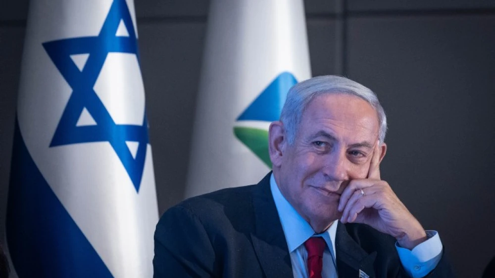 Israeli Prime Minister Benjamin Netanyahu at a press conference on the planned construction of a new railway line from the northern city of Kiryat Shmona to the city of Eilat, in Jerusalem, July 30, 2023. Photo by Chaim Goldberg/Flash90