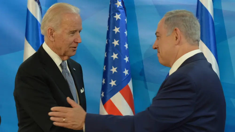 Then-Israeli Prime Minister Benjamin Netanyahu meets with then-U.S. Vice President Joe Biden at the Prime Minister's Office in Jerusalem, March 9, 2016. Photo by Amos Ben Gershom/GPO.