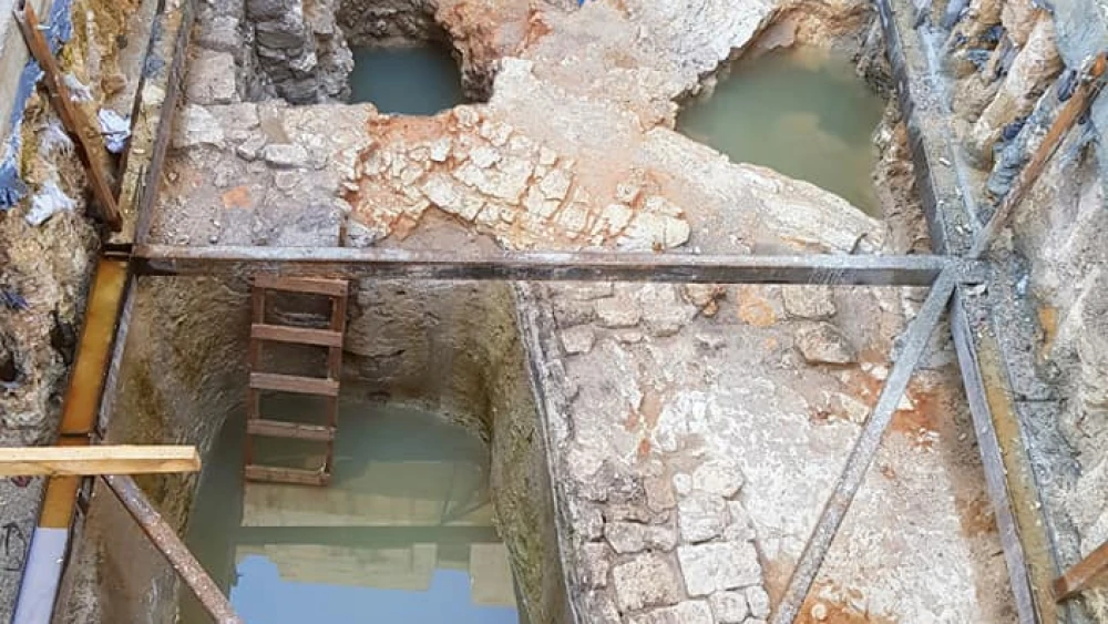 Following a winter storm, melted snow and rain fill up several Herodian-period water installations. Credit: Michal Haber/Hebrew University.