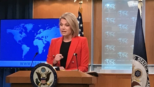 U.S. State Department spokesperson Heather Nauert delivers a press briefing at the department in Washington, D.C., on Nov. 15, 2018. Credit: Jackson Richman/JNS.