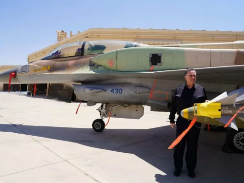 Defense Minister Israel Katz visiting the Ramon Air Force Base, 30 miles south of Beersheva, July 27, 2025. Photo by Ariel Hermoni/Ministry of Defense.