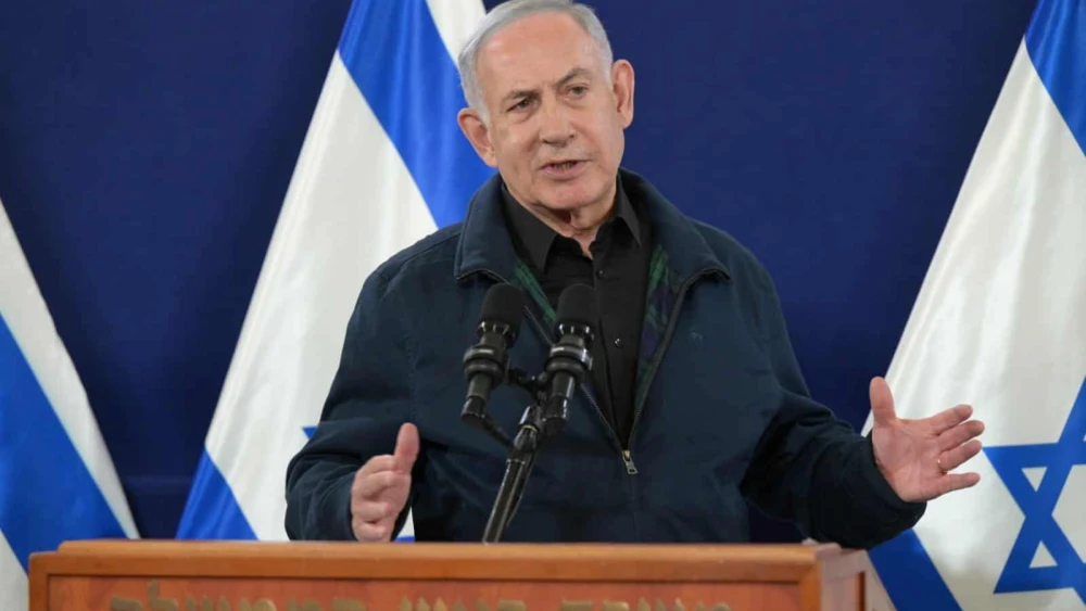 Israeli Prime Minister Benjamin Netanyahu speaks during a televised address, Dec. 2, 2023. Photo by Amos Ben-Gershom/GPO.