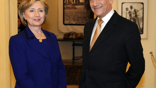Click photo to download. Caption: Secretary of State Hillary Clinton with Ehud Olmert in 2009. Olmert is a special guest at J Street's upcoming conference. Credit: U.S. State Department.