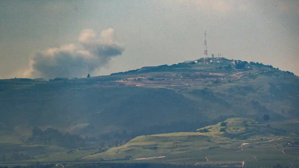 Smoke rises after an Israeli air strike in Southern Lebanon, as seen from the Israeli side of the border, April 14, 2024. Photo by Ayal Margolin/Flash90.