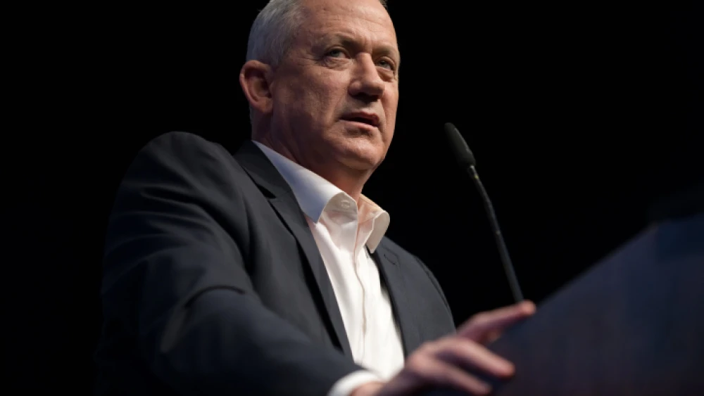 Blue and White Party head Benny Gantz speaks at an election campaign event a in Ramat Gan on Feb. 25, 2020. Photo by Gili Yaari/Flash90.