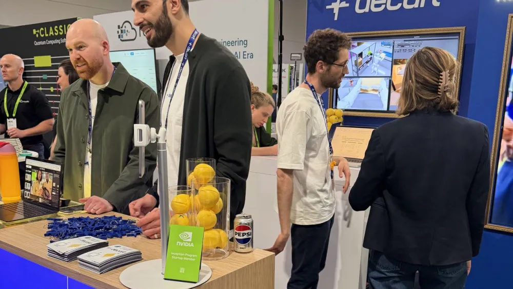 Attendees visit the Decart booth at the Nvidia GTC conference, where the Israeli AI company showcases its real-time AI and world-model technology. Source: Decart/LinkedIn.