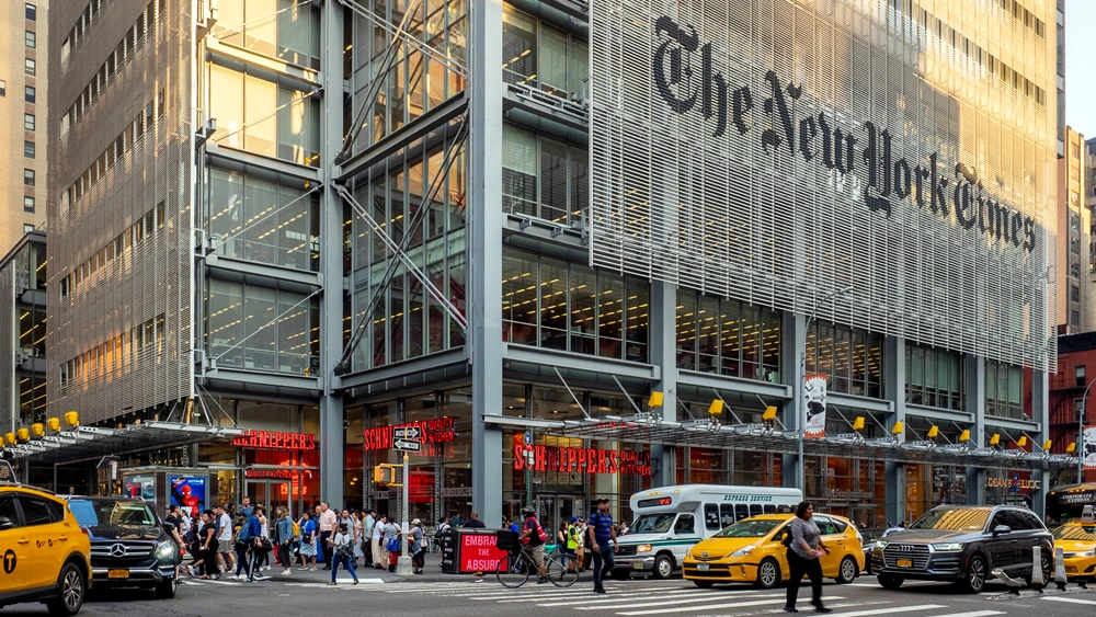 “The New York Times” building in Midtown Manhattan. Credit: Ajay Suresh via Wikimedia Commons.
