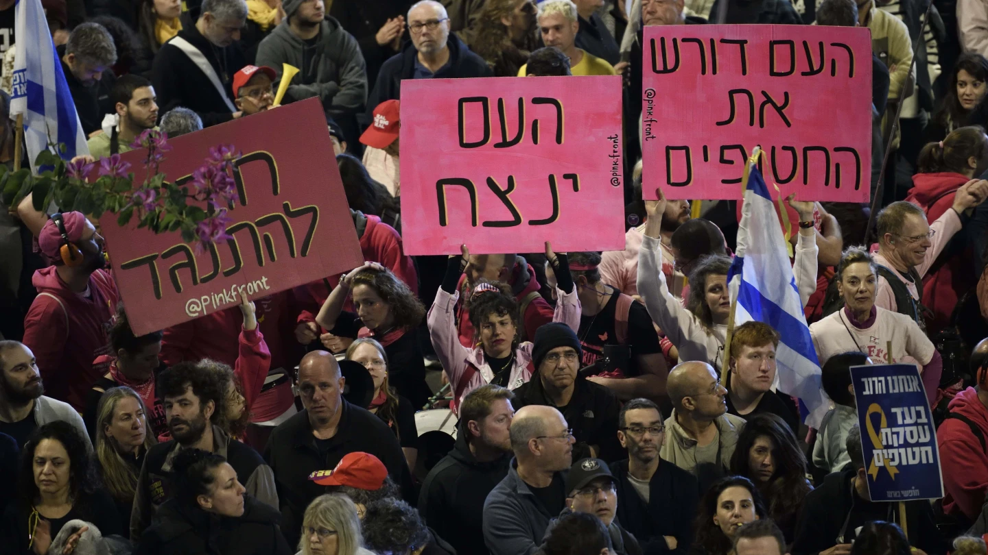 Thousands of Israelis protested against the Israeli government calling for immediate release of the hostages that are still being held by Hamas in Gaza, outside the Defense Ministry in Tel Aviv, March 22, 2025. Photo by Gili Yaari/Flash90.