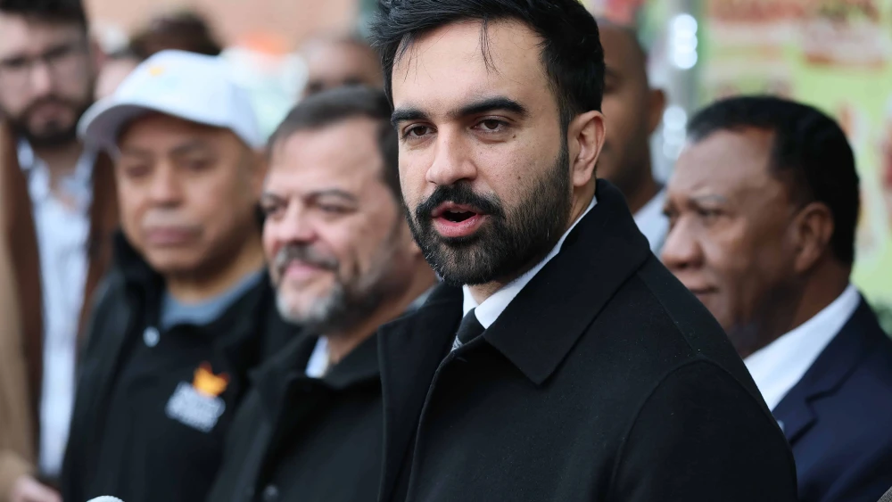 Zohran Mamdani, a New York state assemblyman and the Democratic mayoral candidate in New York City, speaks during a press conference in the Belmont neighborhood of the Bronx, N.Y., on Oct. 29, 2025. Photo by Michael M. Santiago/Getty Images.