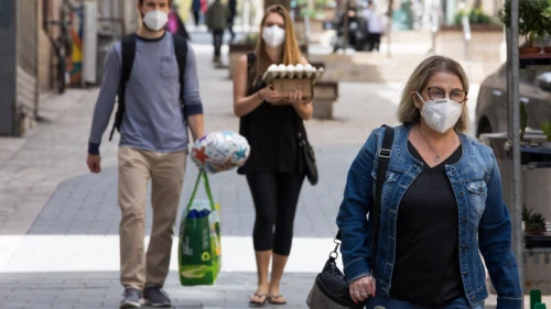 People walk in Jerusalem following the Passover holiday on April 16, 2020. Photo by Olivier Fitoussi/Flash90.