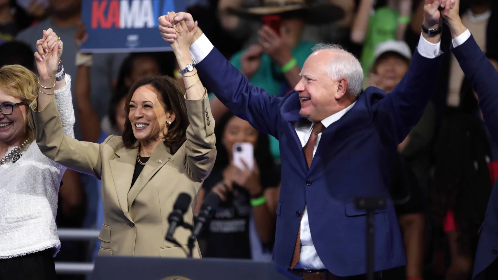 Kamala Harris and Tim Walz at a Campaign Rally in 2024