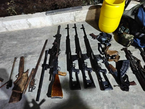 Israel Defense Forces soldiers confiscated these weapons during a raid in southern Syria to apprehend a suspected Islamic State-affiliated terrorist, December 2025. Credit: IDF.
