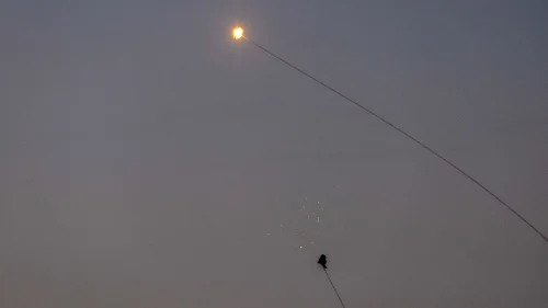 Israel's Iron Dome missile-defense system fires at rockets launched from the Gaza Strip at Israel on Aug. 7, 2022. Photo by Yonatan Sindel/Flash90.