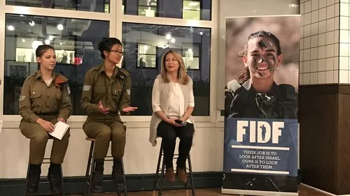 From left to right, Staff Sgt. Maya, Sgt. Noam and Brig. Gen. (Res.) Gila Klifi-Amir at a Friends of the Israel Defense Forces program on April 3, 2017. in New York City. Photo by Shiryn Ghermezian.
