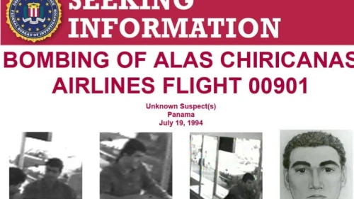 A "Seeking information" bulletin from the FBI on the suspects involved in the bombing of Flight 901 out of Colón, Panama and destined for Panama City on July 19, 1994. Credit: FBI.