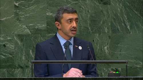 United Arab Emirates Sheikh Abdullah bin Zayed Al Nahyan, addresses the General Debate of the 73rd Session of the U.N. General Assembly in New York City, Sept. 25-Oct.1, 2018. Source: Screenshot.
