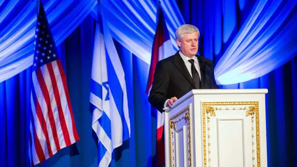 Former Canadian Prime Minister Stephen Harper addresses the “Together in Fellowship” gala at Mar-a-Lago on March 25, 2018 Credit: Capehart Photography.