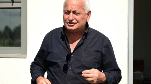 Then-Israeli Minister of Agriculture and Rural Development Alon Schuster during a visit to Kibbutz Metzar in the southern Golan Heights, March 19, 2021. Photo by Michael Giladi/Flash90.