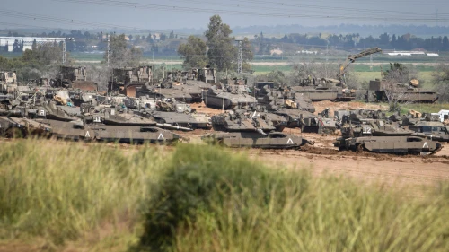 Israeli tanks stationed near the Israeli-Gaza border on March 27, 2019. Photo by Dudi Modan/Flash90.