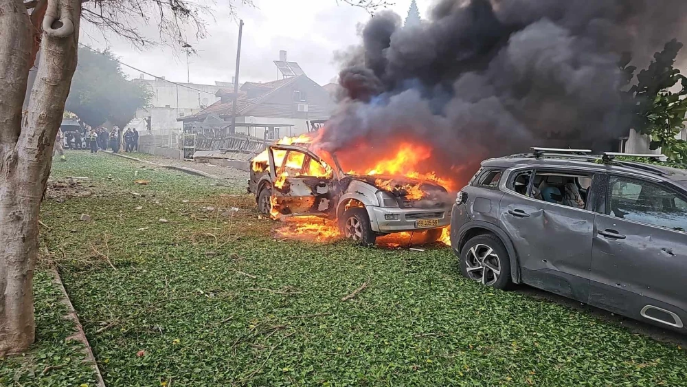 A car burns following a direct hit by a Hezbollah rocket in Petach Tikvah, central Israel, on Nov. 24, 2024. Credit: MDA.