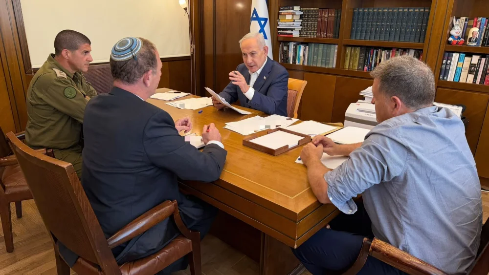 Israeli Prime Minister Benjamin Netanyahu prepares his address to the U.N. General Assembly alongside advisers and military staff in Jerusalem, Sept. 23, 2026, ahead of his departure for New York. Credit: Prime Minister's Media Adviser.
