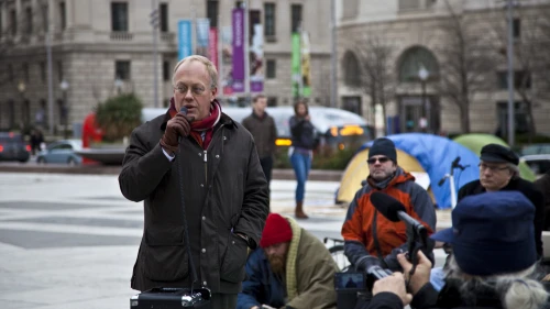 Journalist Chris Hedges speaks at an Occupy DC camp. Photo: Justin Norman.