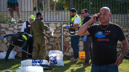 Israeli security and rescue forces at the scene where a man was killed by a Hezbollah rocket fired from Lebanon, in northern Israeli city of Nahariya, Nov. 21, 2024. Photo by Fadi Amun/Flash90.