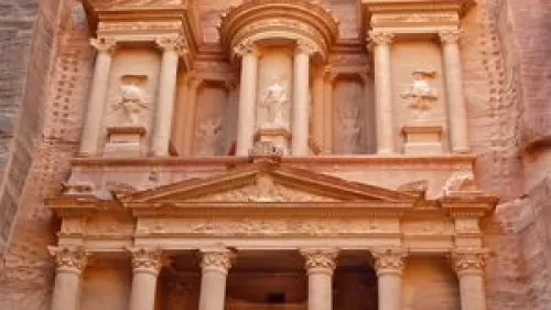 Carved into a cliff face in the early first century, and featured heavily in Indiana Jones, the "Treasury" is one of Petra's main attractions. Credit: Masada Siegel.