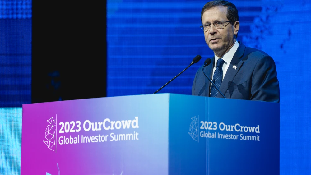 Israeli President Isaac Herzog addressing audience members at OurCrowd Global Investor Summit in Jerusalem, Feb. 12-17, 2023. Photo by Tomer Foltyn.Photo by Tomer Foltyn.