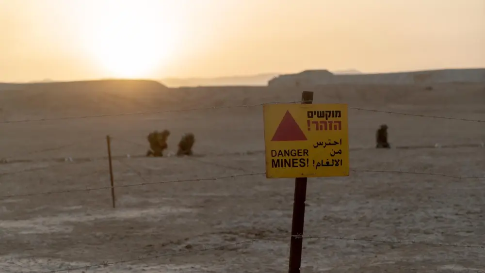 A view of a sign warning of mines in the area of the Jordan Valley. Credit: IDF Spokesperson Unit.