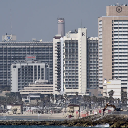 Hotels along Tel Aviv's coastline, as seen from Jaffa on March 26, 2020. Photo by Gili Yaari /Flash90.