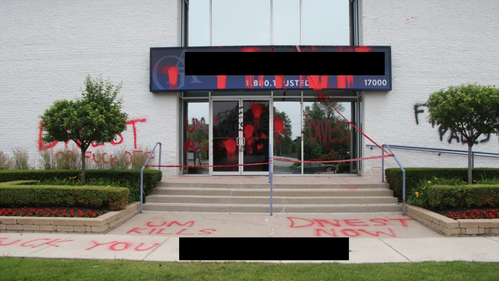 Anti-Israel graffiti at the University of Michigan. Credit: U.S. Department of Justice.
