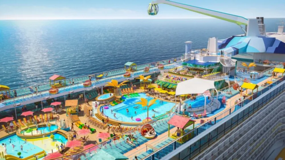 Debuting in May 2021 in Haifa for the inaugural summer season, “Odyssey of the Seas” has a two-level pool deck with two pools, a kids’ aqua park and four whirlpools surrounded by casitas and hammocks. Photo courtesy of Royal Caribbean International.